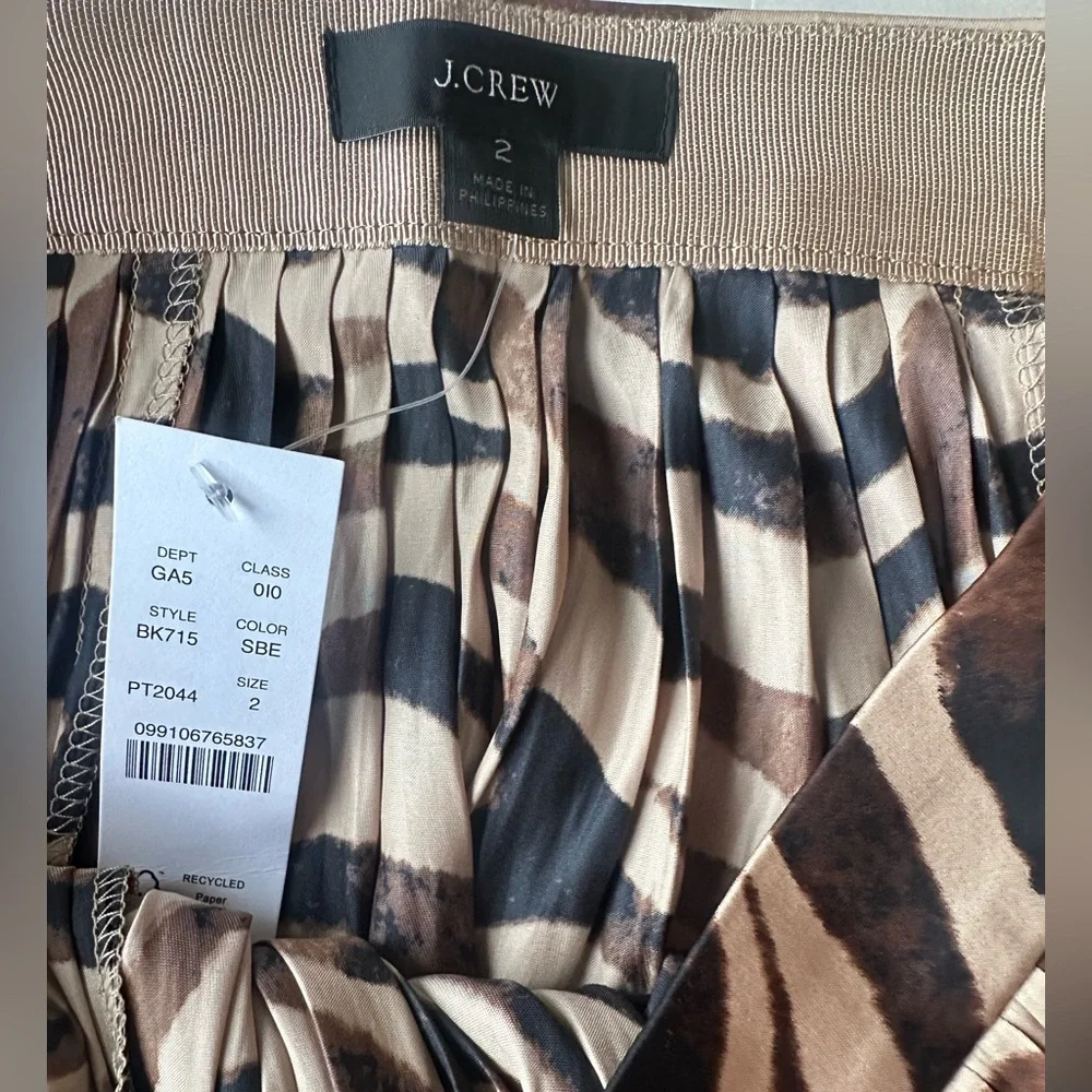 J. Crew rFeatherweight Satin Mini Skirt in Zebra Stripe Size 2 NWT